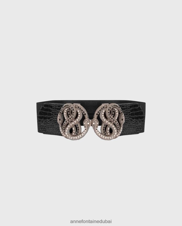 مُكَمِّلات عبد اللطيف Anne Fontaine نحيف حزام نوكونيل مرن وحزام جلدي مع تفاصيل منقوشة بنقشة التمساح أسود T622DL665