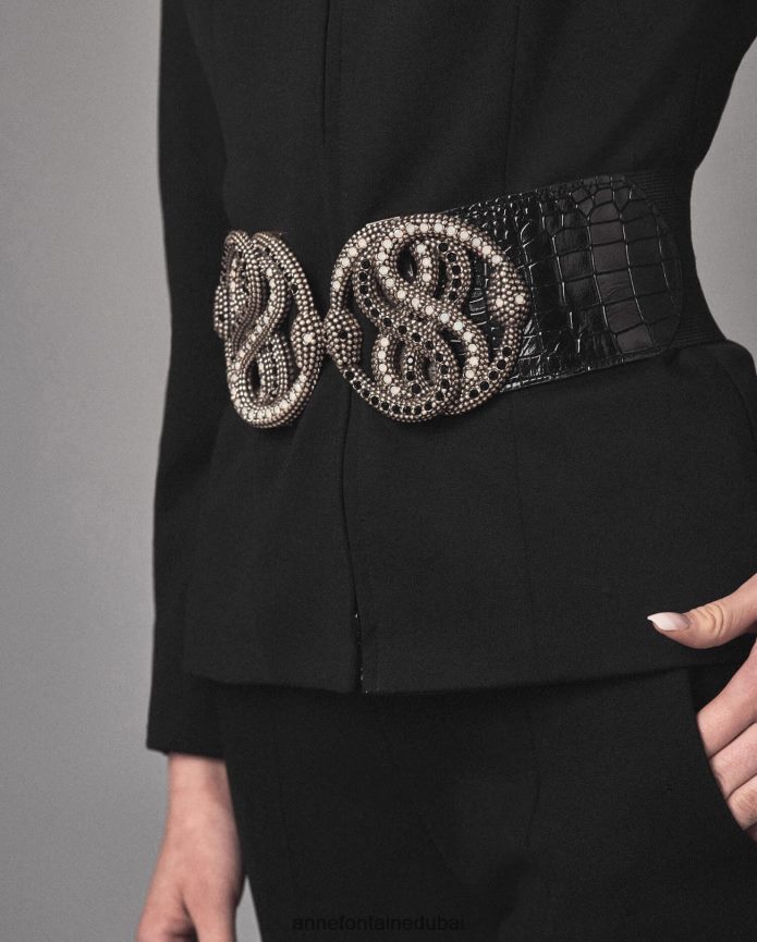 مُكَمِّلات عبد اللطيف Anne Fontaine نحيف حزام نوكونيل مرن وحزام جلدي مع تفاصيل منقوشة بنقشة التمساح أسود T622DL665