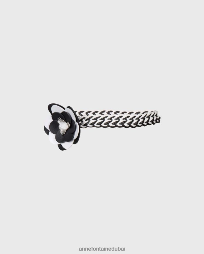 مُكَمِّلات عبد اللطيف Anne Fontaine نحيف حزام إيما وحزام الزهور الجلدي المضفر أسود/أبيض T622DL668