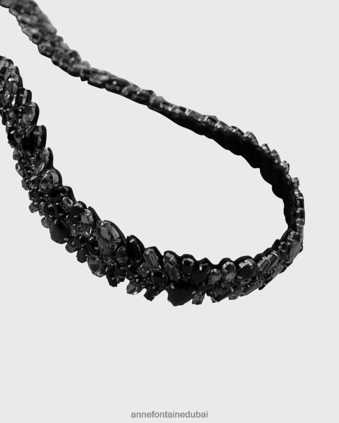 مُكَمِّلات عبد اللطيف Anne Fontaine نحيف وسيم حزام بالحجارة الفضة السوداء T622DL669