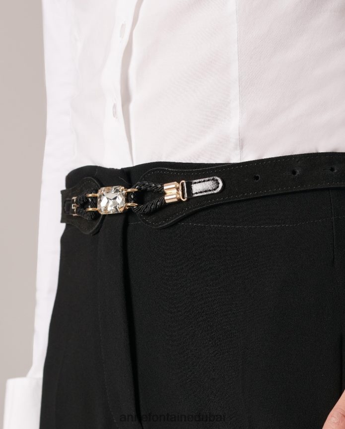 مُكَمِّلات عبد اللطيف Anne Fontaine نحيف حزام حمام حزام جلد سبليت بحجر كريستال أنيق T622DL671
