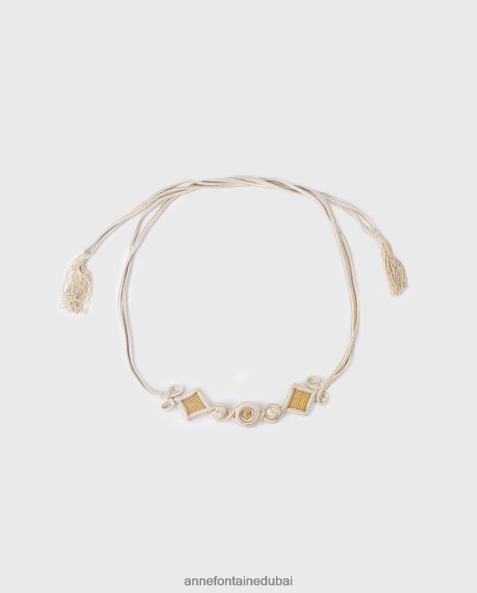 مُكَمِّلات عبد اللطيف Anne Fontaine نحيف حزام روزالبا منسوج بدوائر هندسية وأشكال ماسية طبيعي T622DL674