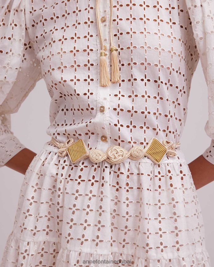 مُكَمِّلات عبد اللطيف Anne Fontaine نحيف حزام روزالبا منسوج بدوائر هندسية وأشكال ماسية طبيعي T622DL674