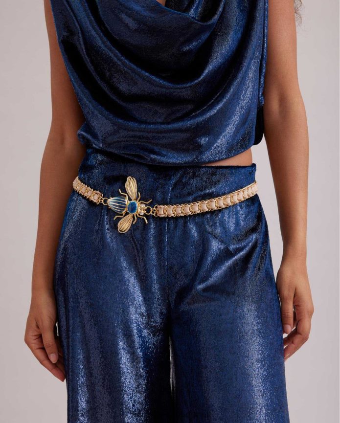 مُكَمِّلات عبد اللطيف Anne Fontaine نحيف حزام فرجينيا وحزام سلسلة الحشرات ذهبي/أزرق T622DL676