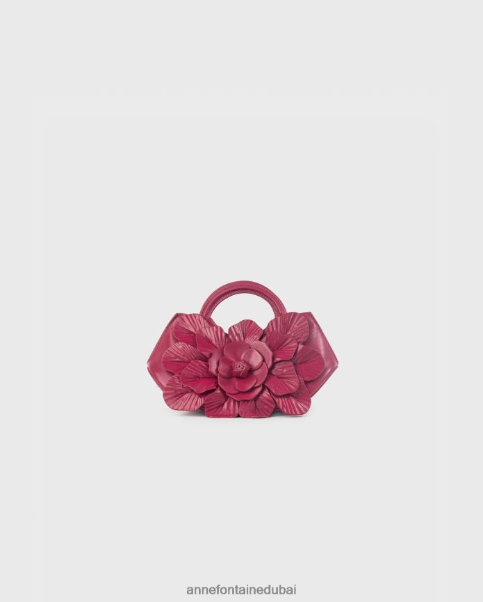 أكياس عبد اللطيف Anne Fontaine نحيف حقيبة يد سكارليت صغيرة من الجلد المميز حقيبة يد صغيرة مزهرة ضارب الى الحمرة T622DL681