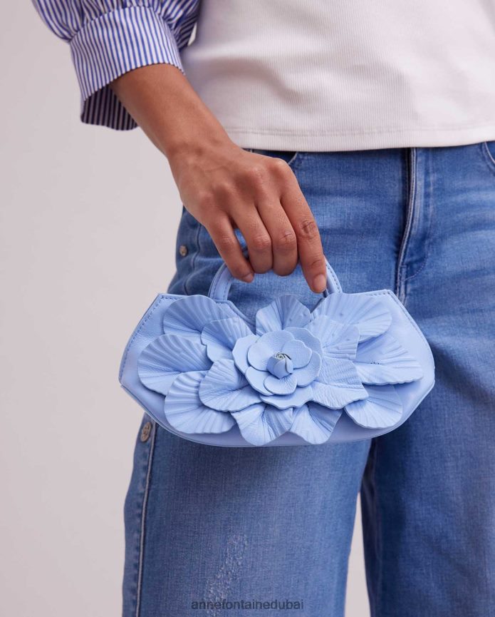 أكياس عبد اللطيف Anne Fontaine نحيف حقيبة يد سكارليت صغيرة من الجلد المميز حقيبة يد صغيرة مزهرة في ريفييرا أزرق T622DL683