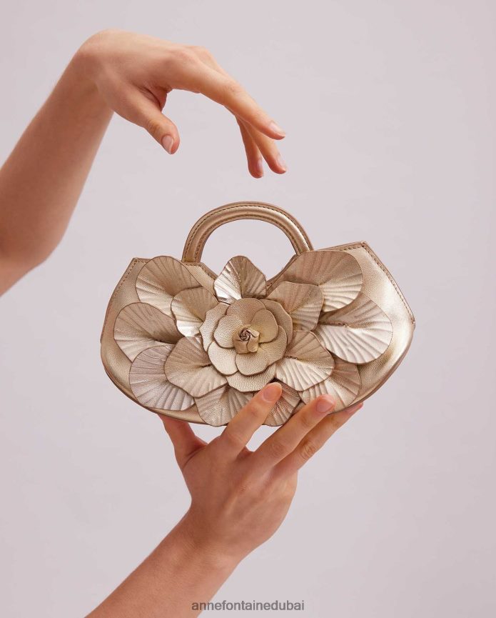 أكياس عبد اللطيف Anne Fontaine نحيف حقيبة يد سكارليت صغيرة من الجلد المميز حقيبة يد صغيرة مزهرة ذهب T622DL684