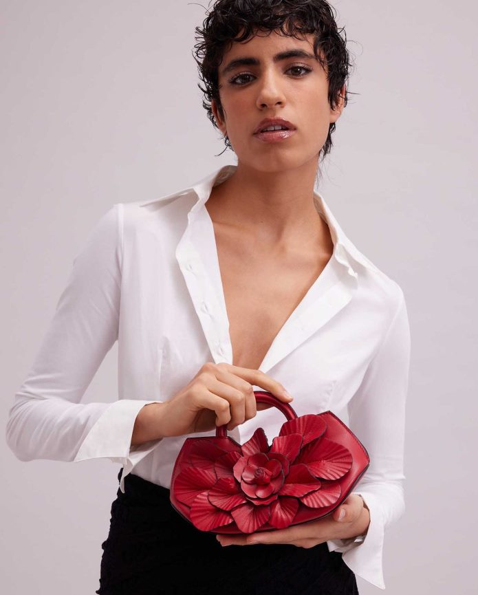 أكياس عبد اللطيف Anne Fontaine نحيف حقيبة يد سكارليت صغيرة من الجلد المميز حقيبة يد صغيرة مزهرة التانغو الأحمر T622DL687