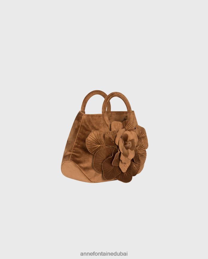 أكياس عبد اللطيف Anne Fontaine نحيف حقيبة يد سكارليت فيلفيت حقيبة يد مخملية مميزة باللون الكراميل زهري T622DL693