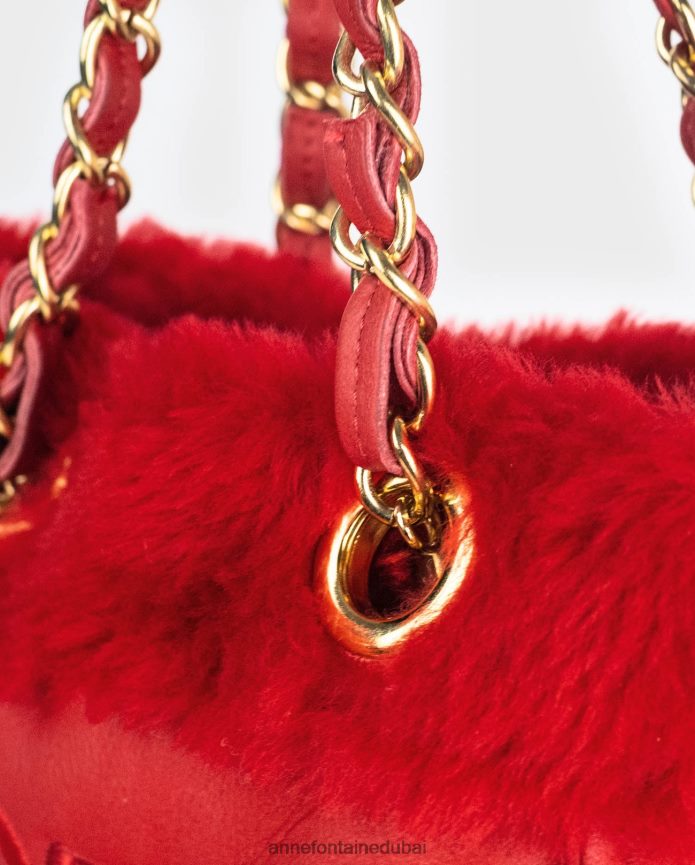 أكياس عبد اللطيف Anne Fontaine نحيف حقيبة كتف من الجلد من فيليكس مع زخرفة من الفرو وأشرطة سلسلة التانغو الأحمر T622DL707