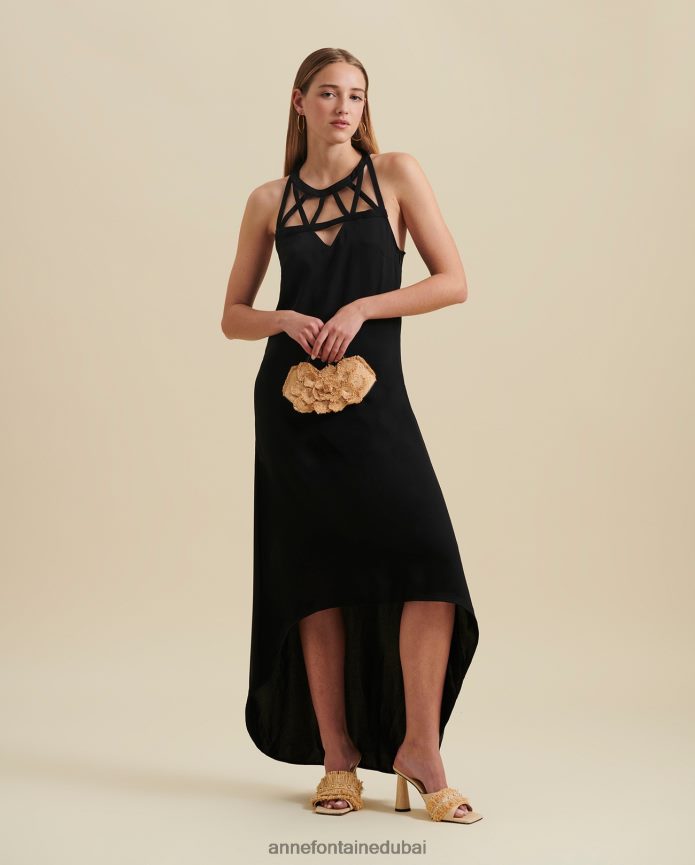 ملابس عبد اللطيف Anne Fontaine نحيف فستان فيتوريا بحاشية بحاشية عالية أسود T622DL77