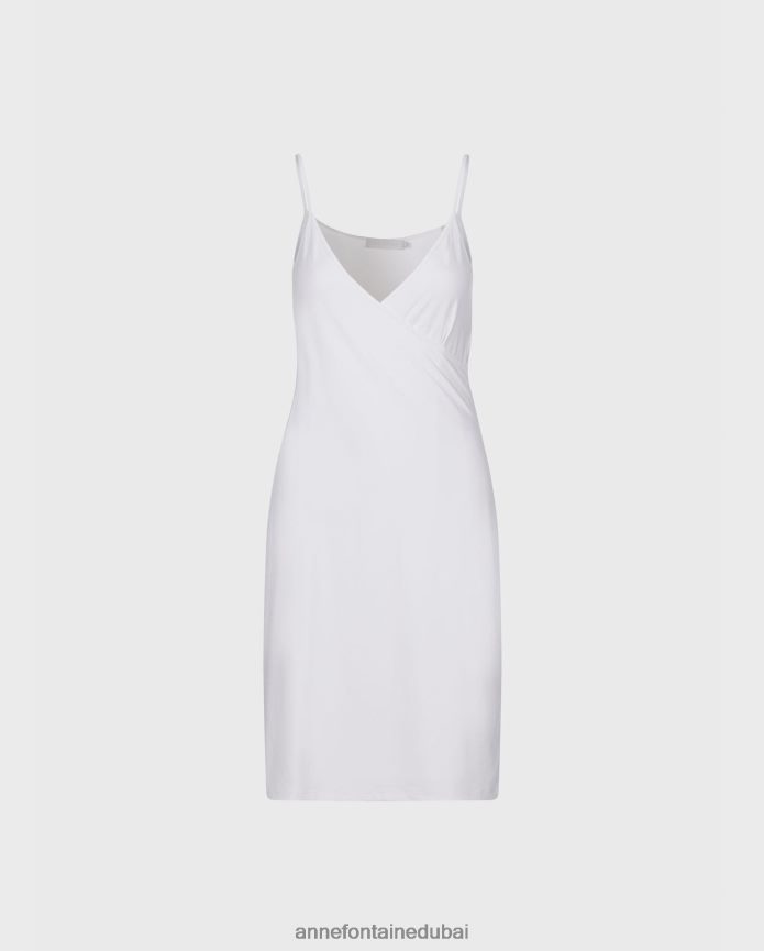 ملابس عبد اللطيف Anne Fontaine نحيف فستان تشاني كاميسول سهل الارتداء مع خط عنق ملفوف وأشرطة رفيعة أبيض T622DL88
