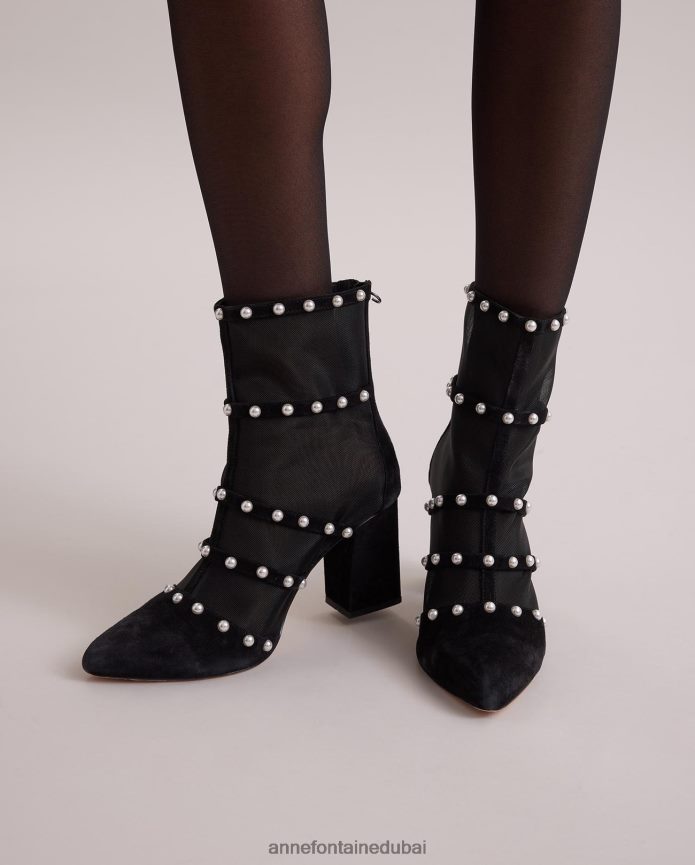 أحذية عبد اللطيف Anne Fontaine نحيف حذاء ديسيبل حذاء شبكي شفاف بكعب كتلة أسود T622DL8