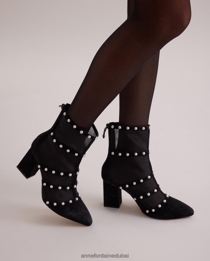 أحذية عبد اللطيف Anne Fontaine نحيف حذاء ديسيبل حذاء شبكي شفاف بكعب كتلة أسود T622DL8