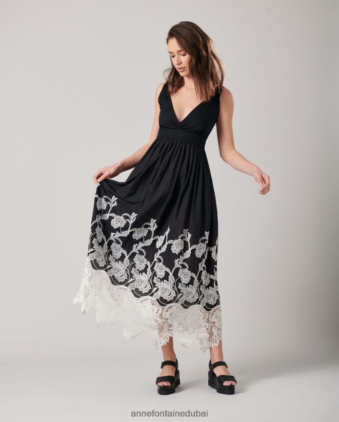 ملابس عبد اللطيف Anne Fontaine نحيف فستان فاستيل فستان ماكسي بدون أكمام مع خصر إمبراطوري أسود T622DL92
