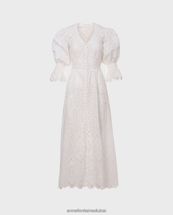 ملابس عبد اللطيف Anne Fontaine نحيف فستان كاراكاس، فستان ماكسي مطرز غير مبطن أبيض T622DL96