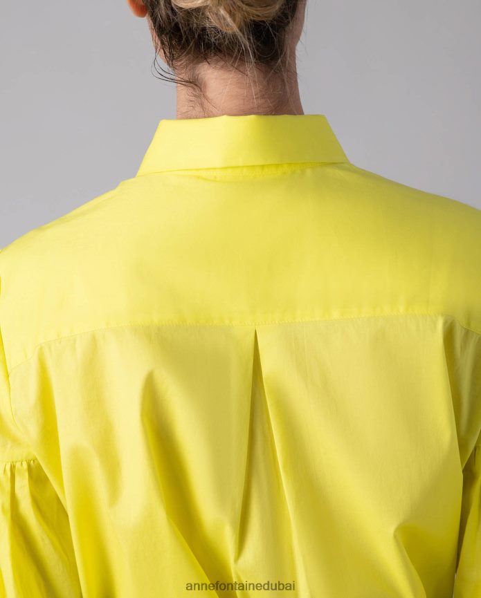 ملابس عبد اللطيف Anne Fontaine نحيف فستان كلاوس بلون الليمون ميدي بوبلين فستان قميص طويل الأكمام أصفر T622DL97