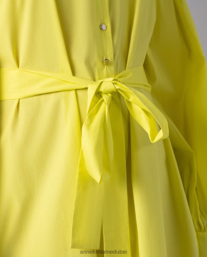 ملابس عبد اللطيف Anne Fontaine نحيف فستان كلاوس بلون الليمون ميدي بوبلين فستان قميص طويل الأكمام أصفر T622DL97
