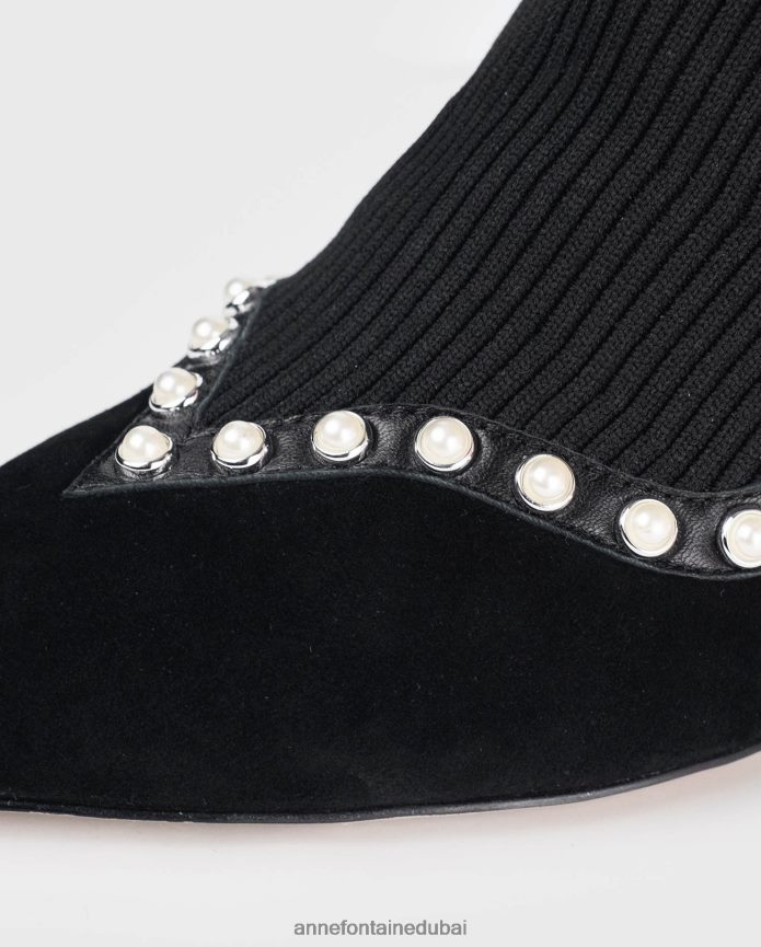 أحذية عبد اللطيف Anne Fontaine نحيف حذاء ريم بوت من جلد الغزال للكاحل مبطن باللؤلؤ أسود T622DL9