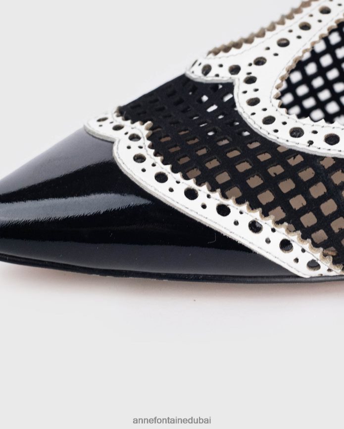 أحذية عبد اللطيف Anne Fontaine نحيف كعب همنغواي مصنوع من الجلد الحائز على براءة اختراع وكعب على شكل حرف T ومزخرف بفتحات أبيض T622DL54