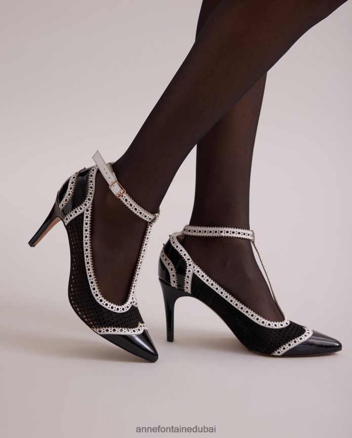 أحذية عبد اللطيف Anne Fontaine نحيف كعب همنغواي مصنوع من الجلد الحائز على براءة اختراع وكعب على شكل حرف T ومزخرف بفتحات أبيض T622DL54