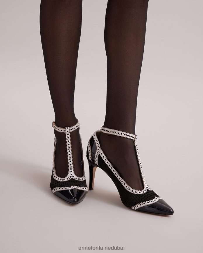 أحذية عبد اللطيف Anne Fontaine نحيف كعب همنغواي مصنوع من الجلد الحائز على براءة اختراع وكعب على شكل حرف T ومزخرف بفتحات أبيض T622DL54