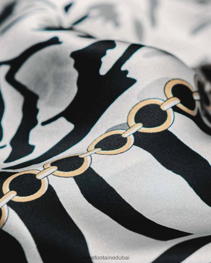 مُكَمِّلات عبد اللطيف Anne Fontaine نحيف وشاح من الحرير بطبعة الحمار الوحشي من Terene أسود/أبيض T622DL611