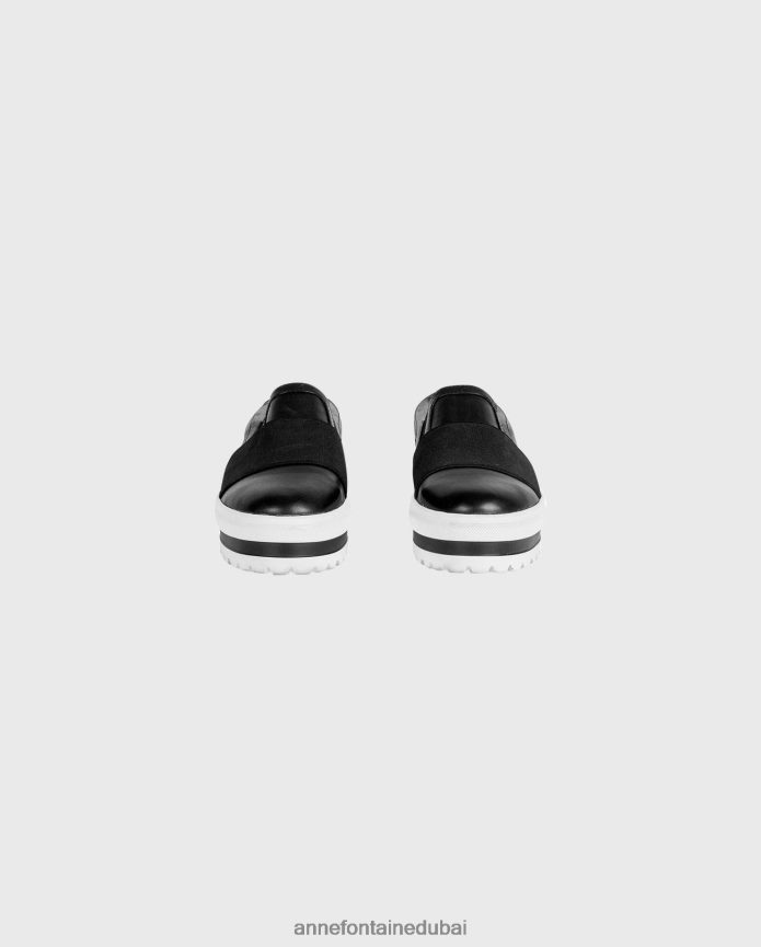 أحذية عبد اللطيف Anne Fontaine نحيف حذاء رياضي من الجلد من USKO مع قوس قابل للإزالة أسود/أبيض T622DL5