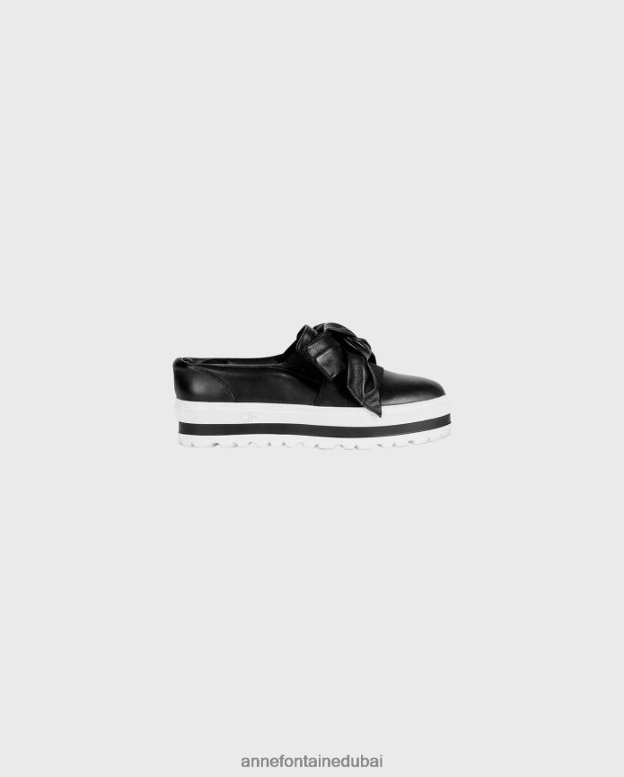 أحذية عبد اللطيف Anne Fontaine نحيف حذاء رياضي من الجلد من USKO مع قوس قابل للإزالة أسود/أبيض T622DL5