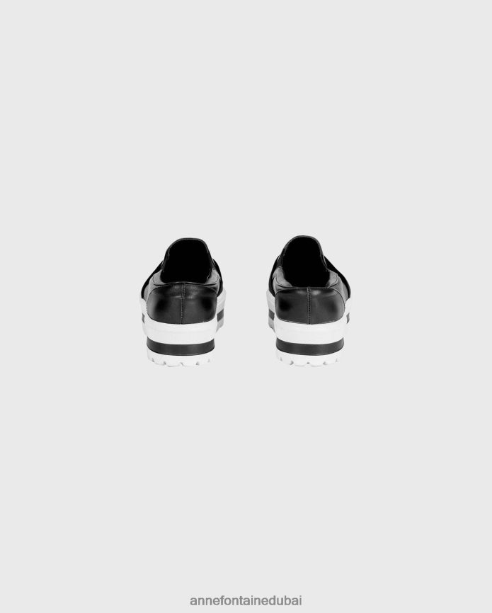 أحذية عبد اللطيف Anne Fontaine نحيف حذاء رياضي من الجلد من USKO مع قوس قابل للإزالة أسود/أبيض T622DL5