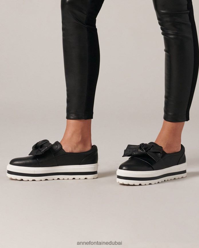 أحذية عبد اللطيف Anne Fontaine نحيف حذاء رياضي من الجلد من USKO مع قوس قابل للإزالة أسود/أبيض T622DL5