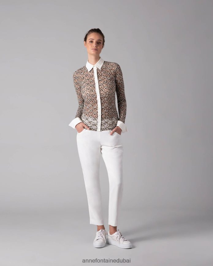 أحذية عبد اللطيف Anne Fontaine نحيف حذاء رياضي من الجلد من Ugo مع زهور قابلة للإزالة أبيض T622DL3