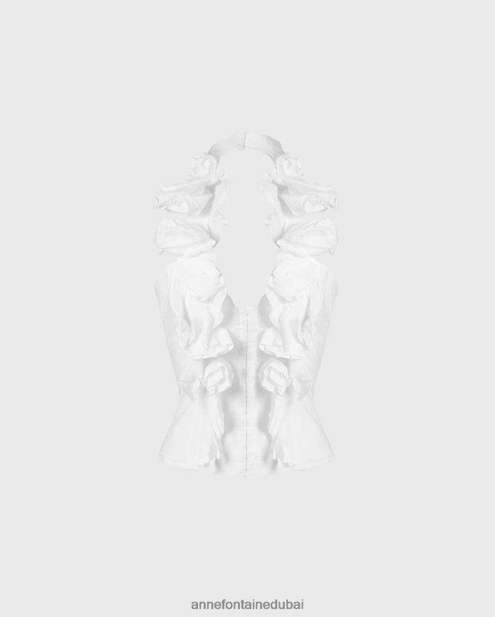 ملابس عبد اللطيف Anne Fontaine نحيف بلوزة فاهيلا قميص بدون أكمام على شكل رسن مع فتحة رقبة على شكل حرف V أبيض T622DL193