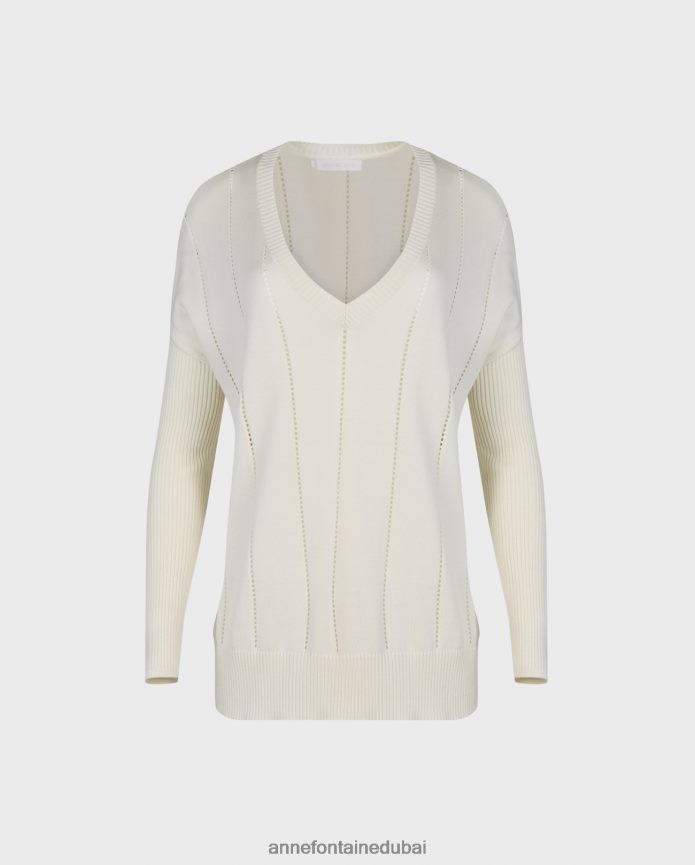 ملابس عبد اللطيف Anne Fontaine نحيف سترة إيمانول بأكمام طويلة ورقبة على شكل حرف V كبيرة الحجم أبيض T622DL486