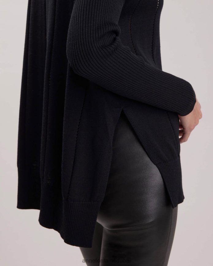 ملابس عبد اللطيف Anne Fontaine نحيف سترة إيمانول بأكمام طويلة ورقبة على شكل حرف V كبيرة الحجم أسود T622DL497