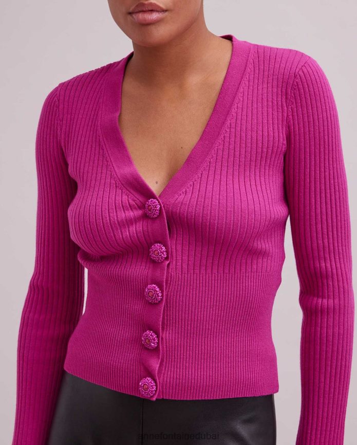 ملابس عبد اللطيف Anne Fontaine نحيف سترة صولفيج بأكمام طويلة ورقبة على شكل حرف V لون القرنفل T622DL502