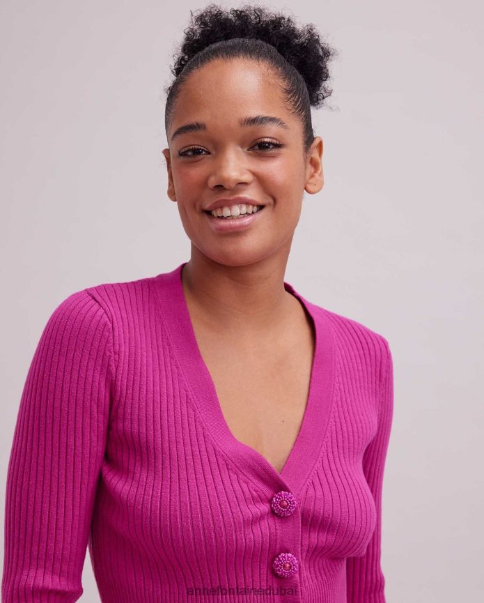 ملابس عبد اللطيف Anne Fontaine نحيف سترة صولفيج بأكمام طويلة ورقبة على شكل حرف V لون القرنفل T622DL502