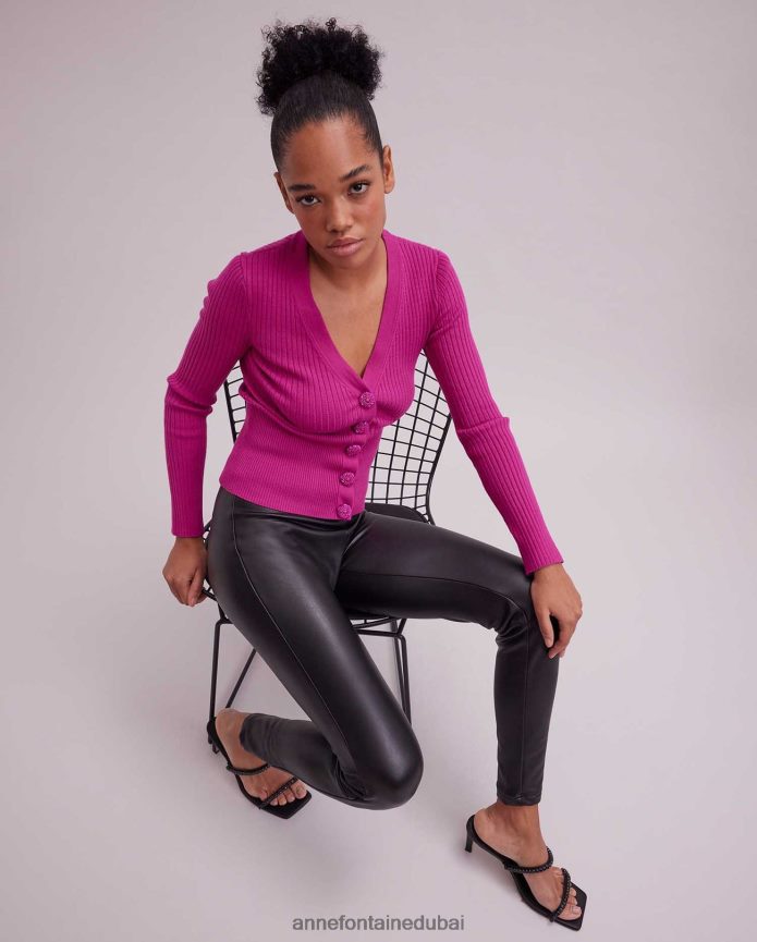 ملابس عبد اللطيف Anne Fontaine نحيف سترة صولفيج بأكمام طويلة ورقبة على شكل حرف V لون القرنفل T622DL502