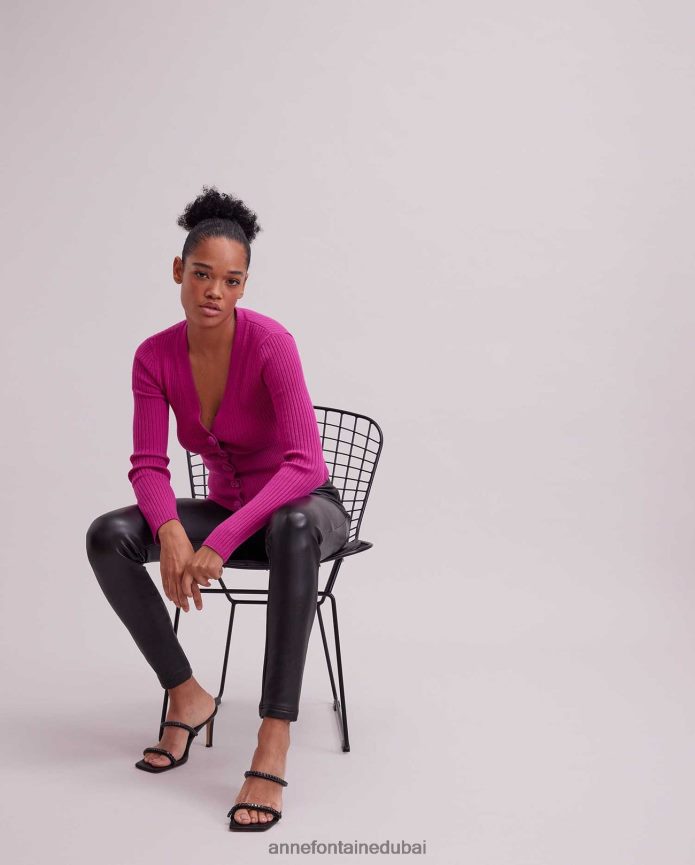 ملابس عبد اللطيف Anne Fontaine نحيف سترة صولفيج بأكمام طويلة ورقبة على شكل حرف V لون القرنفل T622DL502