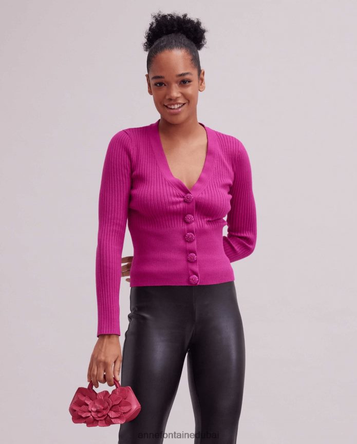 ملابس عبد اللطيف Anne Fontaine نحيف سترة صولفيج بأكمام طويلة ورقبة على شكل حرف V لون القرنفل T622DL502