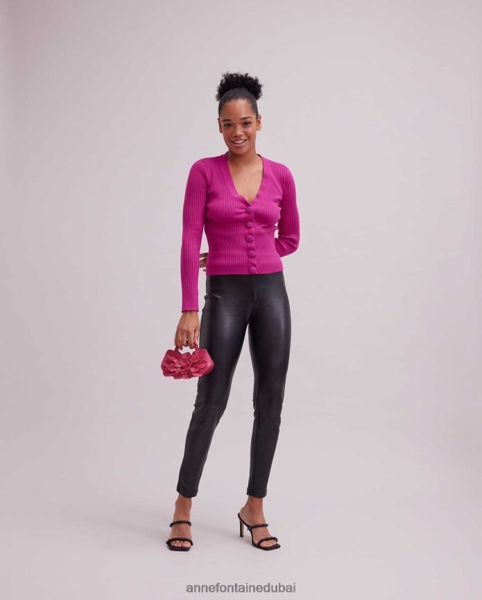 ملابس عبد اللطيف Anne Fontaine نحيف سترة صولفيج بأكمام طويلة ورقبة على شكل حرف V لون القرنفل T622DL502