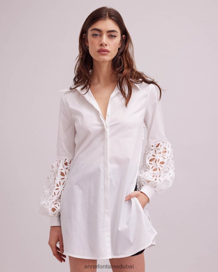 ملابس عبد اللطيف Anne Fontaine نحيف قميص Vallauris قميص طويل مع تفاصيل الأكمام العيينة أبيض T622DL149