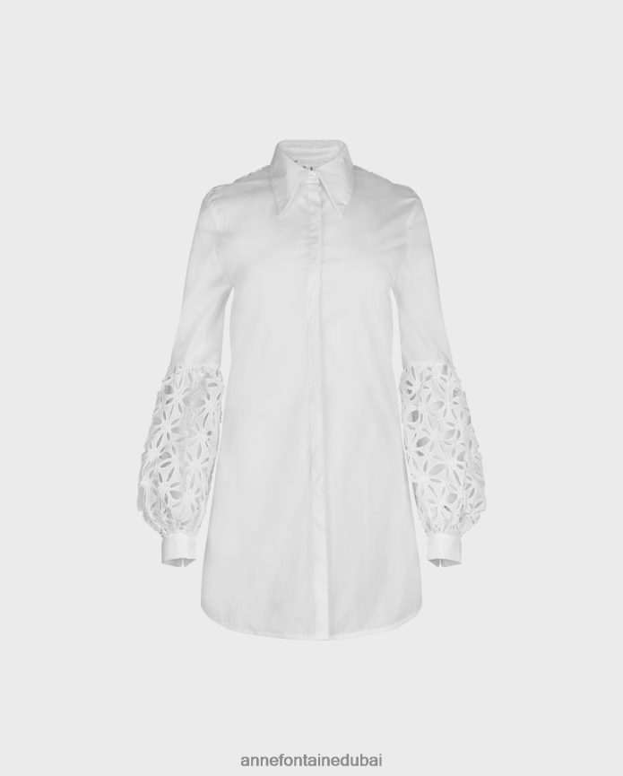 ملابس عبد اللطيف Anne Fontaine نحيف قميص Vallauris قميص طويل مع تفاصيل الأكمام العيينة أبيض T622DL149