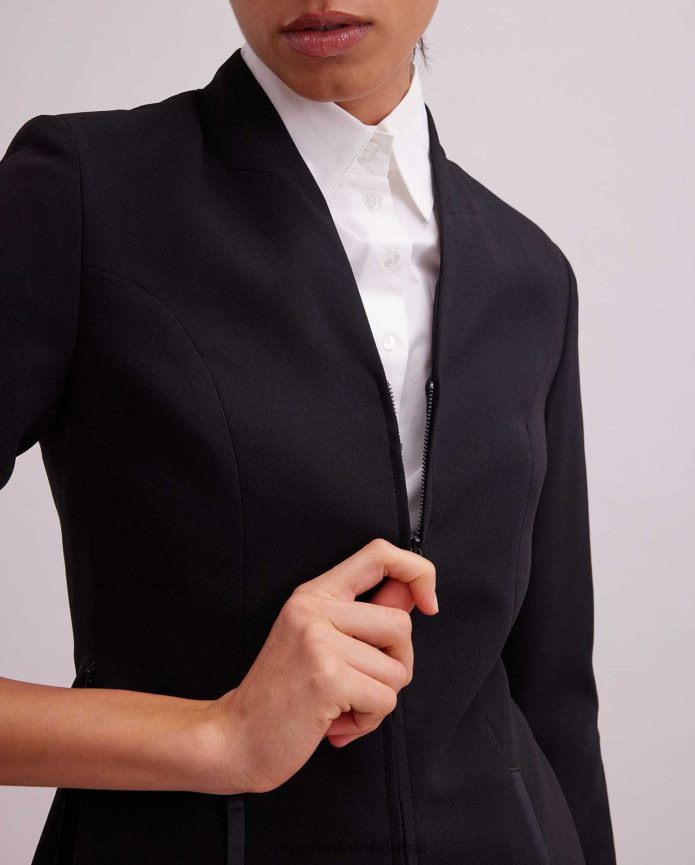 ملابس عبد اللطيف Anne Fontaine نحيف سترة Vazar سترة برقبة على شكل حرف V مع جيوب مبطنة من الساتان أسود T622DL460