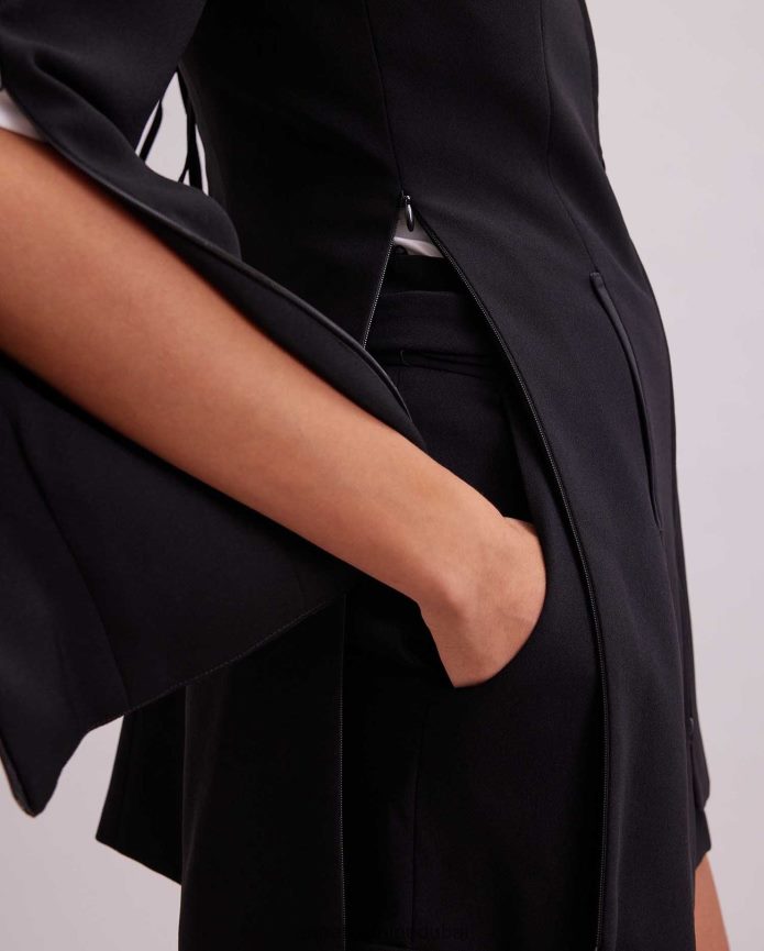ملابس عبد اللطيف Anne Fontaine نحيف سترة Vazar سترة برقبة على شكل حرف V مع جيوب مبطنة من الساتان أسود T622DL460