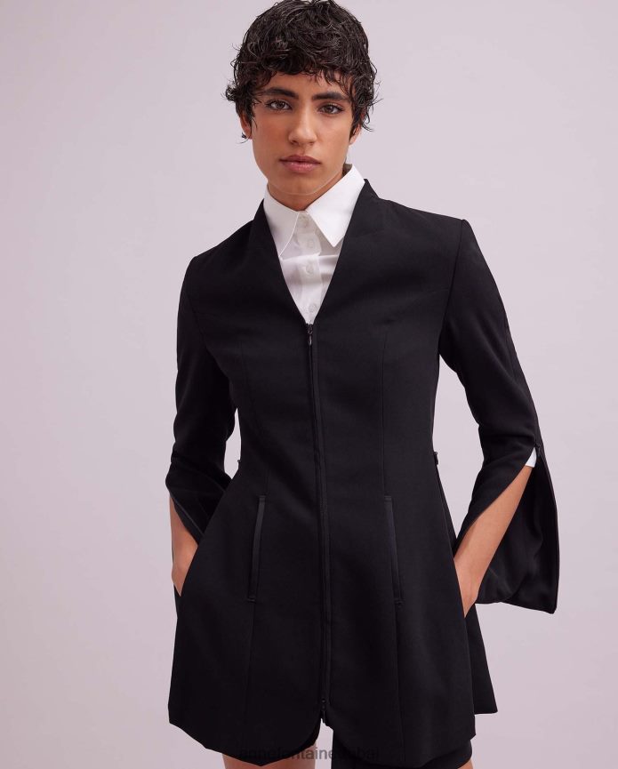 ملابس عبد اللطيف Anne Fontaine نحيف سترة Vazar سترة برقبة على شكل حرف V مع جيوب مبطنة من الساتان أسود T622DL460