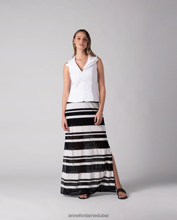 ملابس عبد اللطيف Anne Fontaine نحيف قميص Vilio قميص بدون أكمام بسحاب مع ياقة مزدوجة أبيض T622DL234