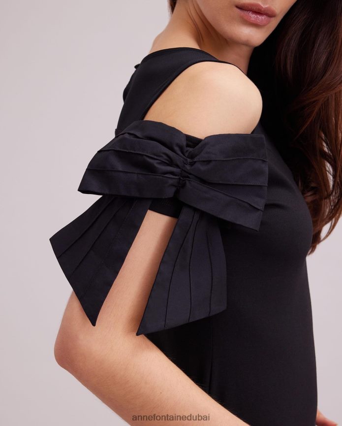 ملابس عبد اللطيف Anne Fontaine نحيف قميص جيرسي ذو فتحة عنق على شكل قلب من Virtyl مع نير شفاف أسود T622DL251