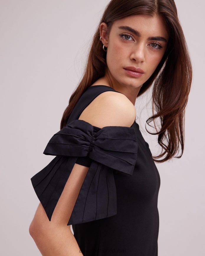 ملابس عبد اللطيف Anne Fontaine نحيف قميص جيرسي ذو فتحة عنق على شكل قلب من Virtyl مع نير شفاف أسود T622DL251