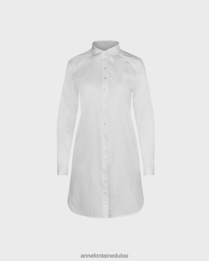 ملابس عبد اللطيف Anne Fontaine نحيف قميص Zuave من قماش البوبلين على طراز صديقها، قميص تونيك بأزرار سفلية أبيض T622DL135